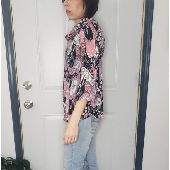 Y2K‎ Does 70s Pink and Gray Funky Sheer Top - Picture 2 of 4